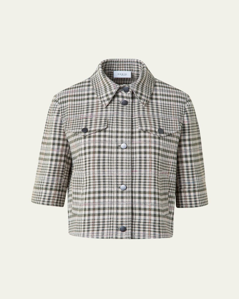 Cotton-Blend Check Short Jean Jacket